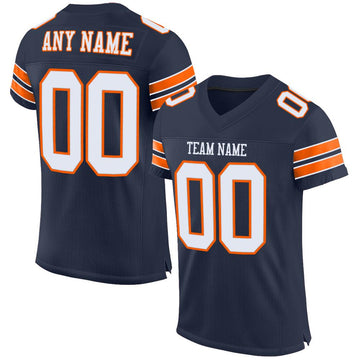 Custom Navy White-Orange Mesh Authentic Football Jersey - Fcustom