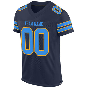 Custom Navy Powder Blue-Gold Mesh Authentic Football Jersey - Fcustom