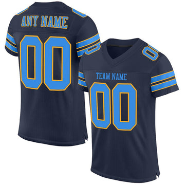 Custom Navy Powder Blue-Gold Mesh Authentic Football Jersey - Fcustom