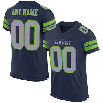 Custom Navy Light Gray-Neon Green Mesh Authentic Football Jersey - Fcustom