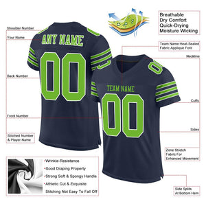 Custom Navy Neon Green-White Mesh Authentic Football Jersey - Fcustom