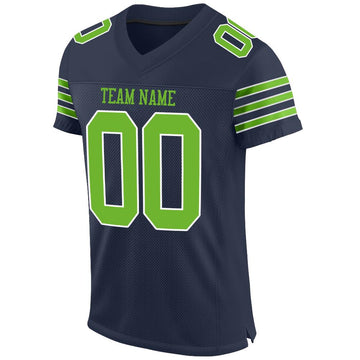 Custom Navy Neon Green-White Mesh Authentic Football Jersey - Fcustom