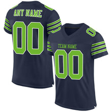 Load image into Gallery viewer, Custom Navy Neon Green-White Mesh Authentic Football Jersey - Fcustom
