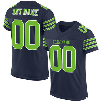 Custom Navy Neon Green-White Mesh Authentic Football Jersey - Fcustom