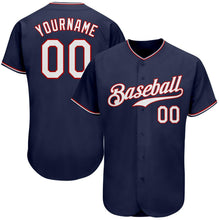 Load image into Gallery viewer, Custom Navy White-Red Authentic Baseball Jersey
