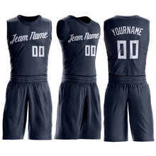 Load image into Gallery viewer, Custom Navy White Round Neck Suit Basketball Jersey - Fcustom
