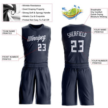 Load image into Gallery viewer, Custom Navy White Round Neck Suit Basketball Jersey - Fcustom
