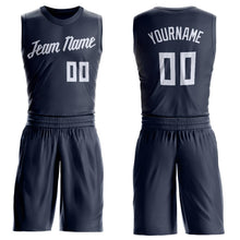 Load image into Gallery viewer, Custom Navy White Round Neck Suit Basketball Jersey - Fcustom
