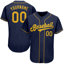 Load image into Gallery viewer, Custom Navy Gold Authentic Baseball Jersey
