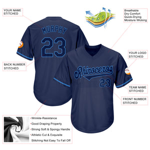 Custom Navy Navy-Powder Blue Authentic Throwback Rib-Knit Baseball Jersey Shirt