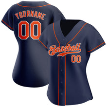 Load image into Gallery viewer, Custom Navy Orange-White Authentic Baseball Jersey
