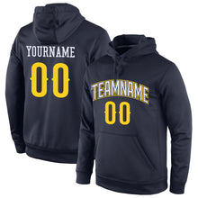 Load image into Gallery viewer, Custom Stitched Navy Gold-White Sports Pullover Sweatshirt Hoodie
