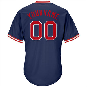 Custom Navy Red-White Authentic Throwback Rib-Knit Baseball Jersey Shirt