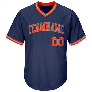Custom Navy Orange-Gray Authentic Throwback Rib-Knit Baseball Jersey Shirt
