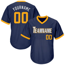 Load image into Gallery viewer, Custom Navy Gold-White Authentic Throwback Rib-Knit Baseball Jersey Shirt
