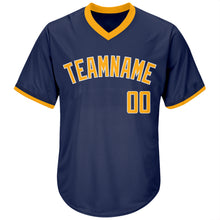 Load image into Gallery viewer, Custom Navy Gold-White Authentic Throwback Rib-Knit Baseball Jersey Shirt
