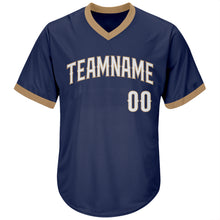 Load image into Gallery viewer, Custom Navy White-Old Gold Authentic Throwback Rib-Knit Baseball Jersey Shirt
