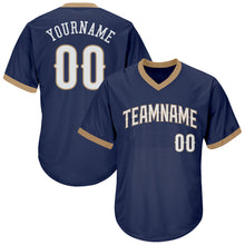 Load image into Gallery viewer, Custom Navy White-Old Gold Authentic Throwback Rib-Knit Baseball Jersey Shirt
