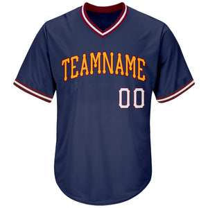 Custom Navy White-Gold Authentic Throwback Rib-Knit Baseball Jersey Shirt