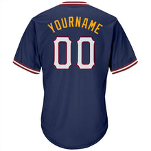 Load image into Gallery viewer, Custom Navy White-Gold Authentic Throwback Rib-Knit Baseball Jersey Shirt
