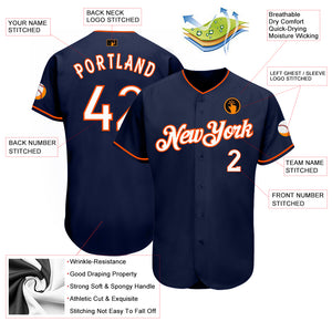 Custom Navy White-Orange Authentic Baseball Jersey