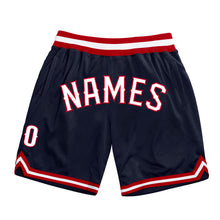 Load image into Gallery viewer, Custom Navy White-Red Authentic Throwback Basketball Shorts
