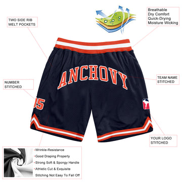 Custom Navy Orange-White Authentic Throwback Basketball Shorts