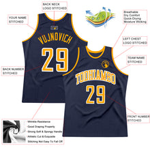 Load image into Gallery viewer, Custom Navy Gold-White Authentic Throwback Basketball Jersey
