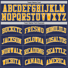 Load image into Gallery viewer, Custom Navy Gold-White Authentic Throwback Basketball Jersey
