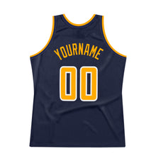 Load image into Gallery viewer, Custom Navy Gold-White Authentic Throwback Basketball Jersey
