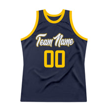 Load image into Gallery viewer, Custom Navy Gold-White Authentic Throwback Basketball Jersey
