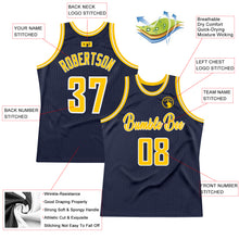Load image into Gallery viewer, Custom Navy Gold-White Authentic Throwback Basketball Jersey

