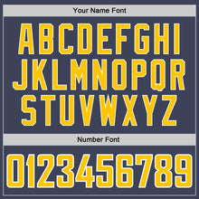 Load image into Gallery viewer, Custom Navy Gold-White Authentic Throwback Basketball Jersey
