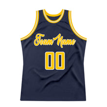 Load image into Gallery viewer, Custom Navy Gold-White Authentic Throwback Basketball Jersey
