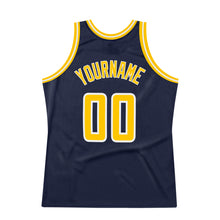 Load image into Gallery viewer, Custom Navy Gold-White Authentic Throwback Basketball Jersey
