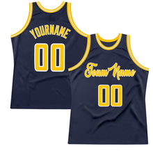 Load image into Gallery viewer, Custom Navy Gold-White Authentic Throwback Basketball Jersey
