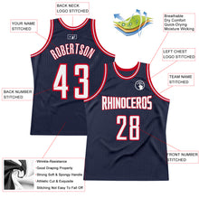 Load image into Gallery viewer, Custom Navy White-Red Authentic Throwback Basketball Jersey
