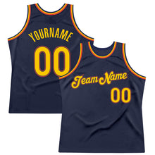 Load image into Gallery viewer, Custom Navy Gold-Orange Authentic Throwback Basketball Jersey
