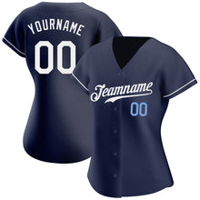 Load image into Gallery viewer, Custom Navy White-Light Blue Authentic Baseball Jersey
