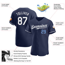 Load image into Gallery viewer, Custom Navy White-Light Blue Authentic Baseball Jersey

