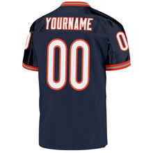 Load image into Gallery viewer, Custom Navy White-Orange Mesh Authentic Throwback Football Jersey
