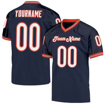 Custom Navy White-Orange Mesh Authentic Throwback Football Jersey