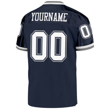 Load image into Gallery viewer, Custom Navy White-Gray Mesh Authentic Throwback Football Jersey
