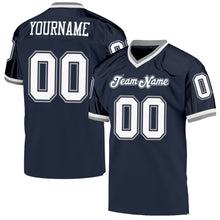 Load image into Gallery viewer, Custom Navy White-Gray Mesh Authentic Throwback Football Jersey

