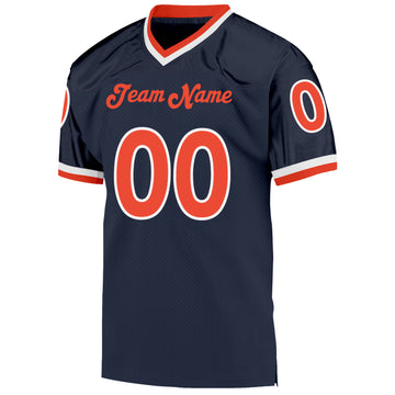 Custom Navy Orange-White Mesh Authentic Throwback Football Jersey