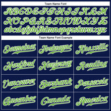 Load image into Gallery viewer, Custom Navy White Pinstripe Neon Green-White Authentic Baseball Jersey

