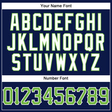 Load image into Gallery viewer, Custom Navy White Pinstripe Neon Green-White Authentic Baseball Jersey
