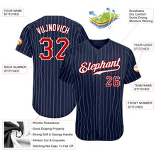 Load image into Gallery viewer, Custom Navy White Pinstripe Red-White Authentic Baseball Jersey
