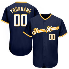 Load image into Gallery viewer, Custom Navy White-Gold Authentic Baseball Jersey
