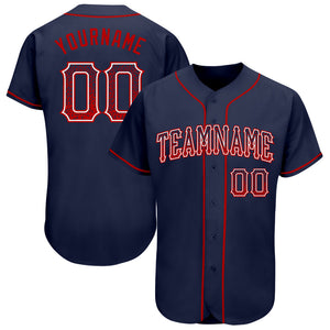 Custom Navy Red-White Authentic Drift Fashion Baseball Jersey